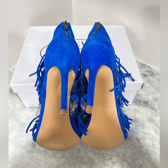 Steve Madden Fringly Blue Suede Sandals Cobalt Blue w/Fringe Size 9 NIB - Picture 7 of 11